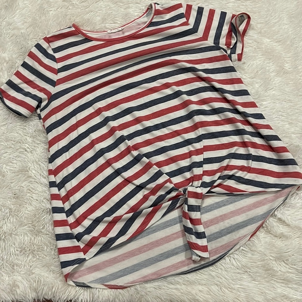 Super soft striped BomBom tie front top XL